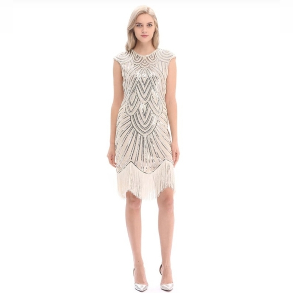 Beaded sequin embellished fringe flapper dress - Picture 2 of 8